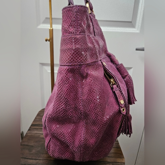 Cole Haan Plum Python Print Drawstring Shopper Tote - Picture 4 of 10